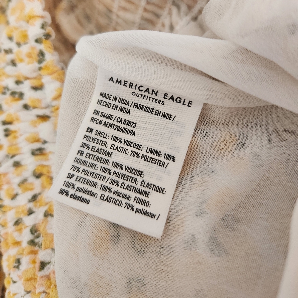 AE Yellow Floral Ruffle Mini Dress Yellow-White Color Size XL Spring Women - Picture 9 of 11
